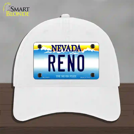 Reno Nevada Novelty License Plate Hat Unconstructed Cotton / White