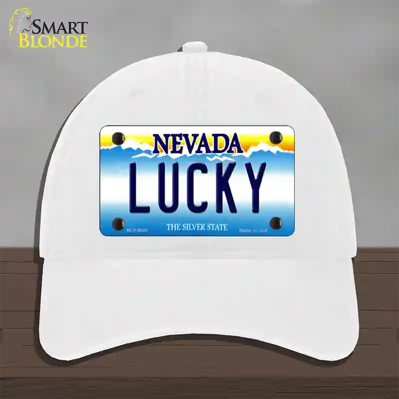 Lucky Nevada Novelty License Plate Hat Unconstructed Cotton / White