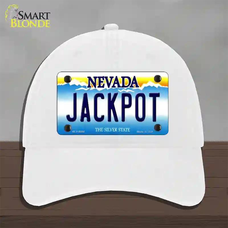 Jack Pot Nevada Novelty License Plate Hat Unconstructed Cotton / White