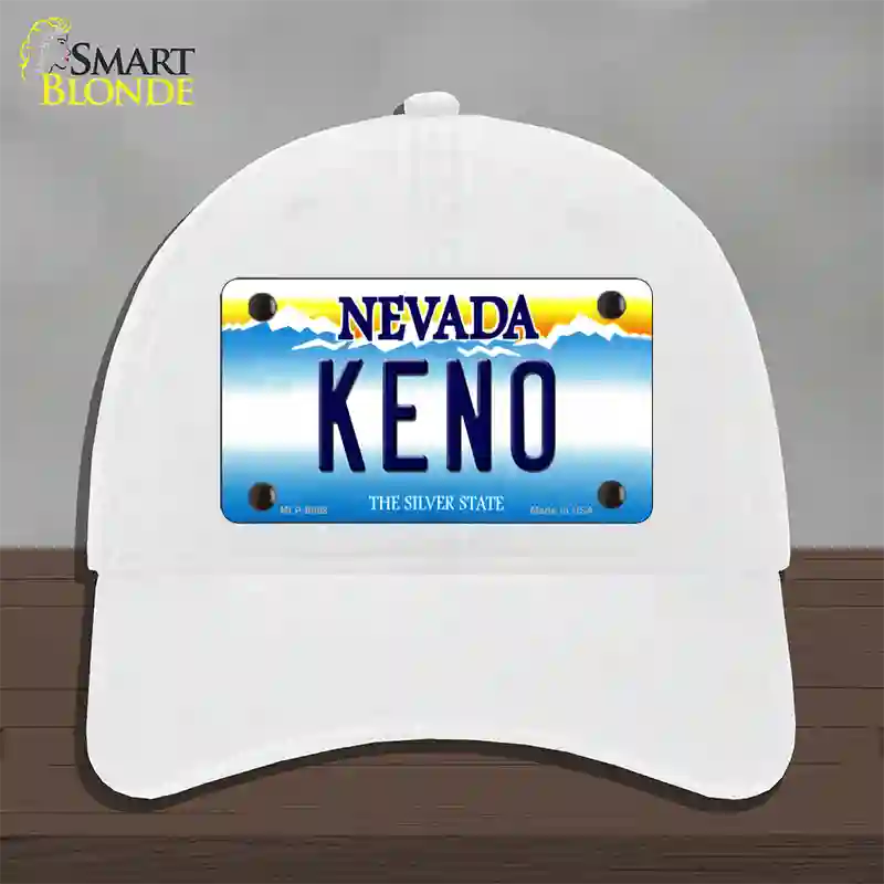 Keno Nevada Novelty License Plate Hat Unconstructed Cotton / White