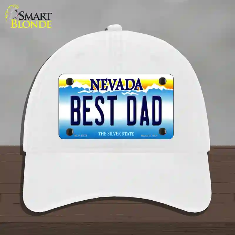 Best Dad Nevada Novelty License Plate Hat Unconstructed Cotton / White