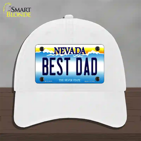 Best Dad Nevada Novelty License Plate Hat Unconstructed Cotton / White