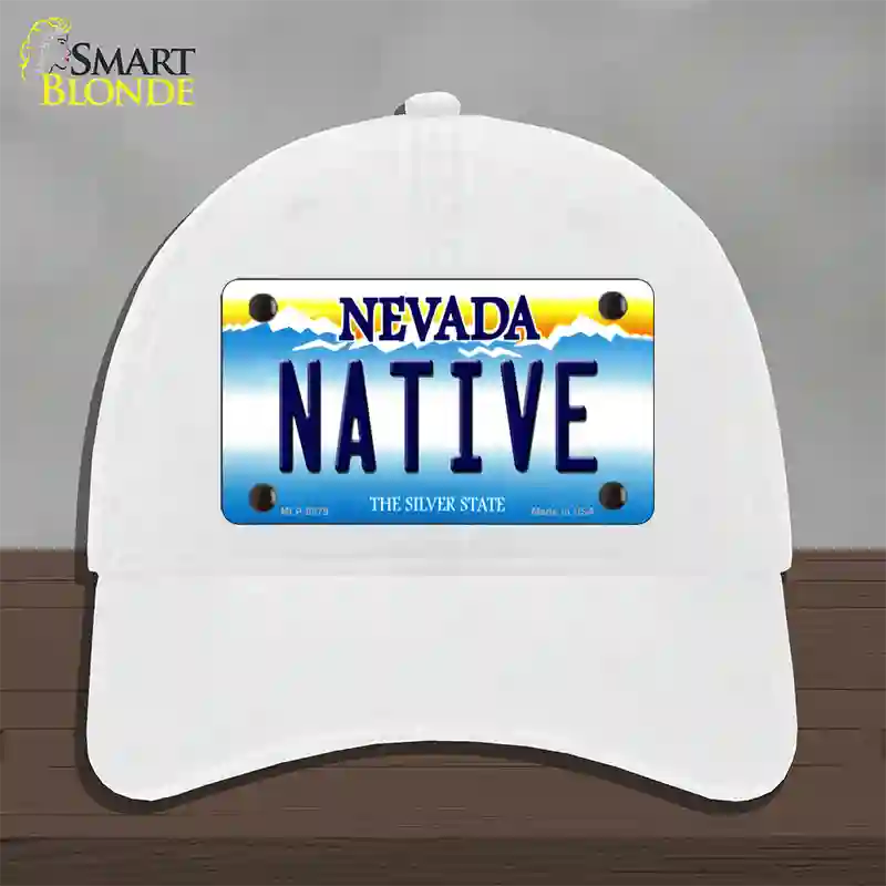 Native Nevada Novelty License Plate Hat Unconstructed Cotton / White