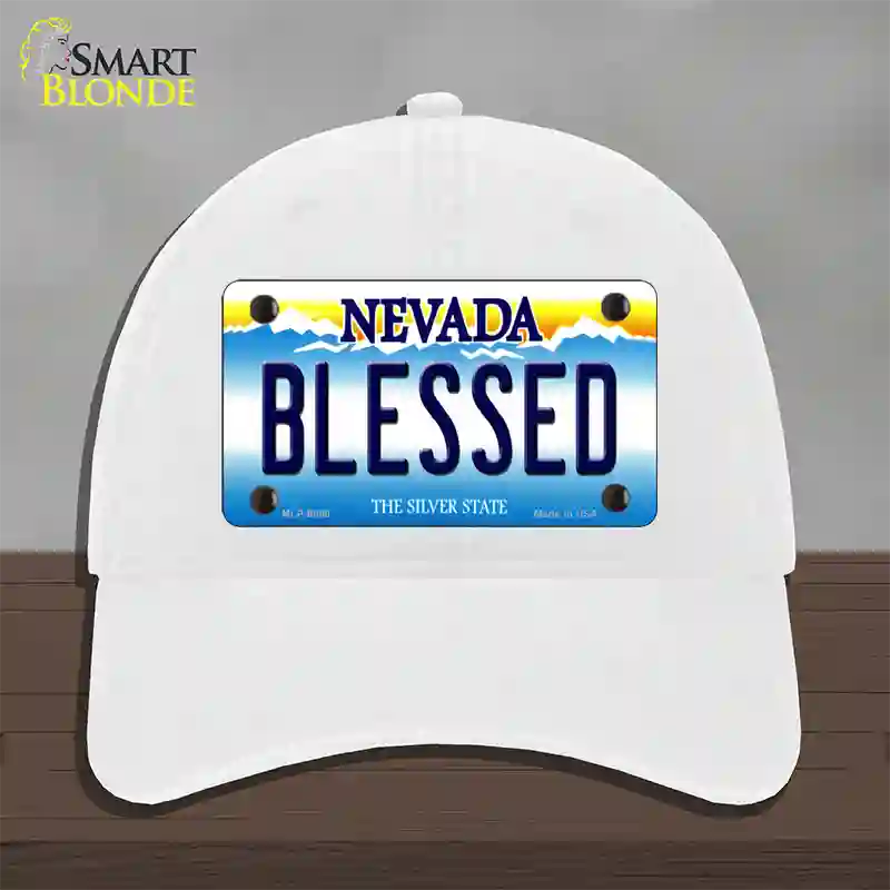 Blessed Nevada Novelty License Plate Hat Unconstructed Cotton / White