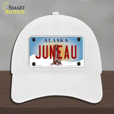 Juneau Alaska State Novelty License Plate Hat Unconstructed Cotton / White