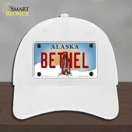 Bethel Alaska State Novelty License Plate Hat Unconstructed Cotton / White