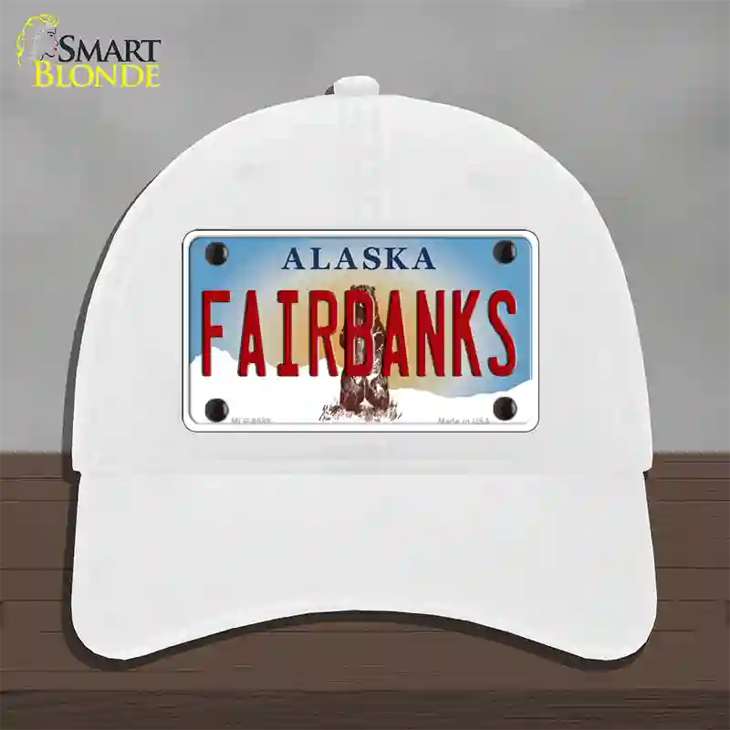 Fairbanks Alaska State Novelty License Plate Hat Unconstructed Cotton / White