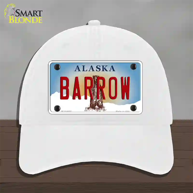 Barrow Alaska State Novelty License Plate Hat Unconstructed Cotton / White