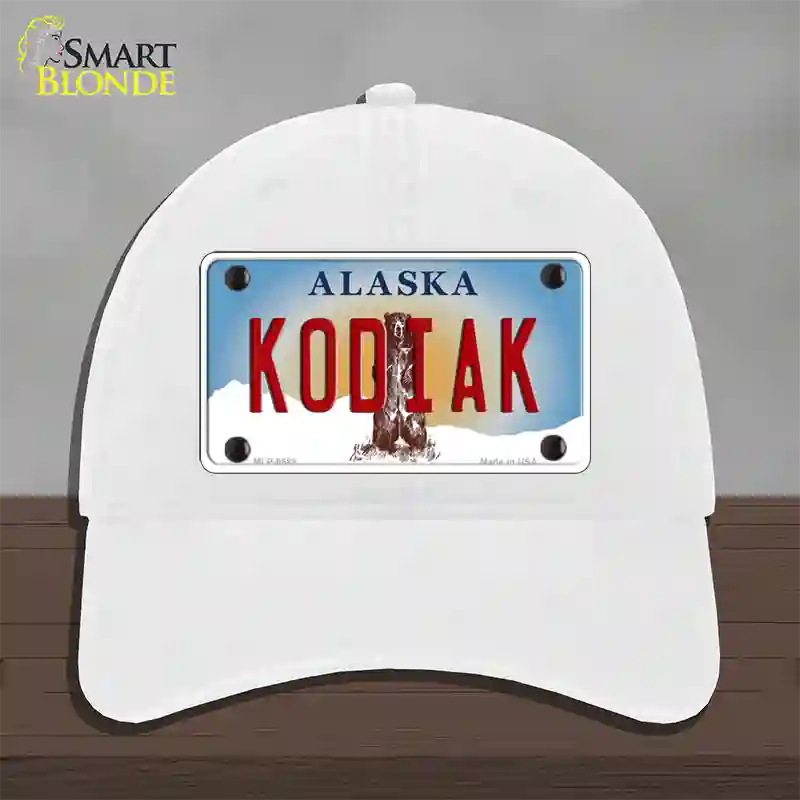 Kodiak Alaska State Novelty License Plate Hat Unconstructed Cotton / White