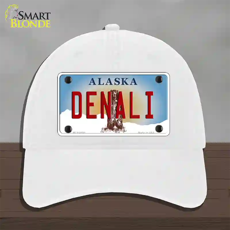 Denali Alaska State Novelty License Plate Hat Unconstructed Cotton / White