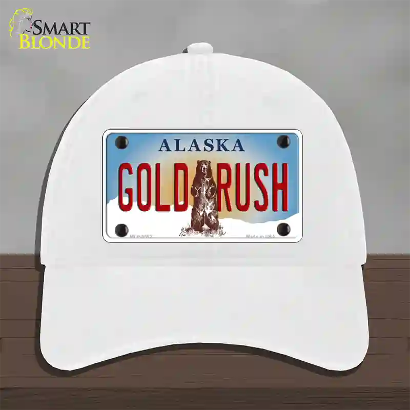 Gold Rush Alaska State Novelty License Plate Hat Unconstructed Cotton / White