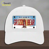 Grizzly Bear Alaska State Novelty License Plate Hat Unconstructed Cotton / White