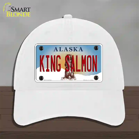 King Salmon Alaska State Novelty License Plate Hat Unconstructed Cotton / White