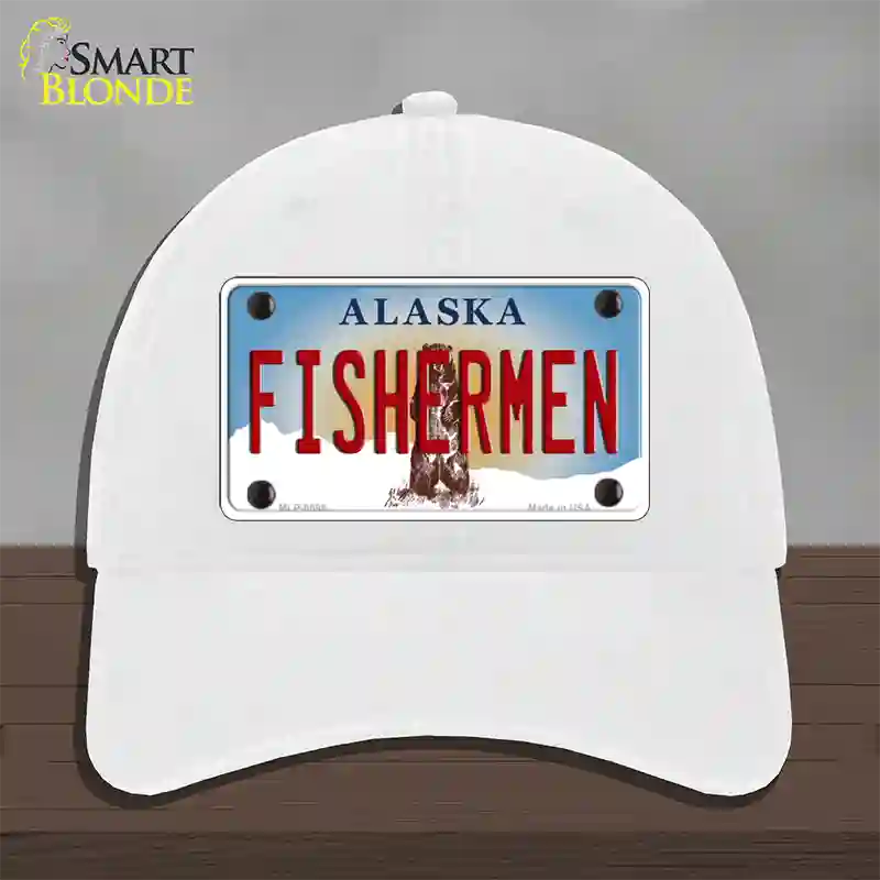 Fishermen Alaska State Novelty License Plate Hat Unconstructed Cotton / White