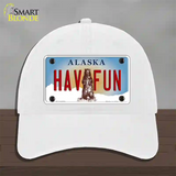 Hav Fun Alaska State Novelty License Plate Hat Unconstructed Cotton / White