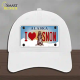 I Love Snow Alaska State Novelty License Plate Hat Unconstructed Cotton / White