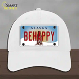 Be Happy Alaska State Novelty License Plate Hat Unconstructed Cotton / White