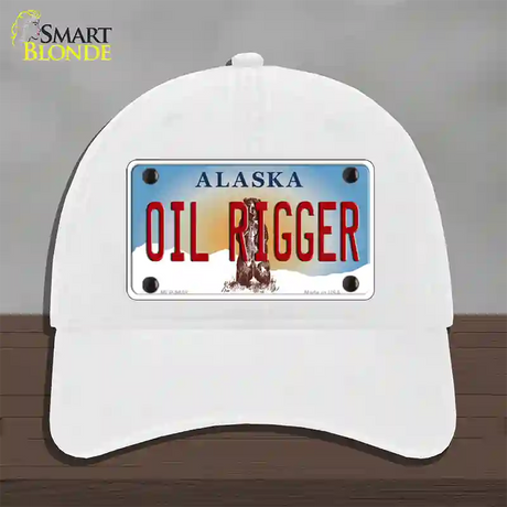 Oil Rigger Alaska State Novelty License Plate Hat Unconstructed Cotton / White