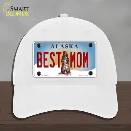 Best Mom Alaska State Novelty License Plate Hat Unconstructed Cotton / White