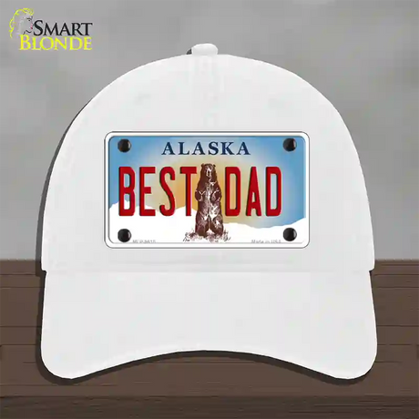 Best Dad Alaska State Novelty License Plate Hat Unconstructed Cotton / White