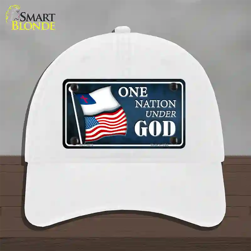 One Nation Under God Flags Novelty License Plate Hat Unconstructed Cotton / White