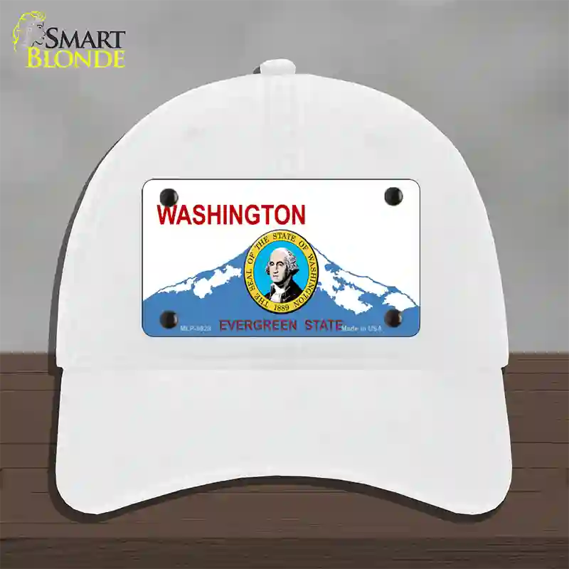 Washington With Seal Novelty License Plate Hat Unconstructed Cotton / White