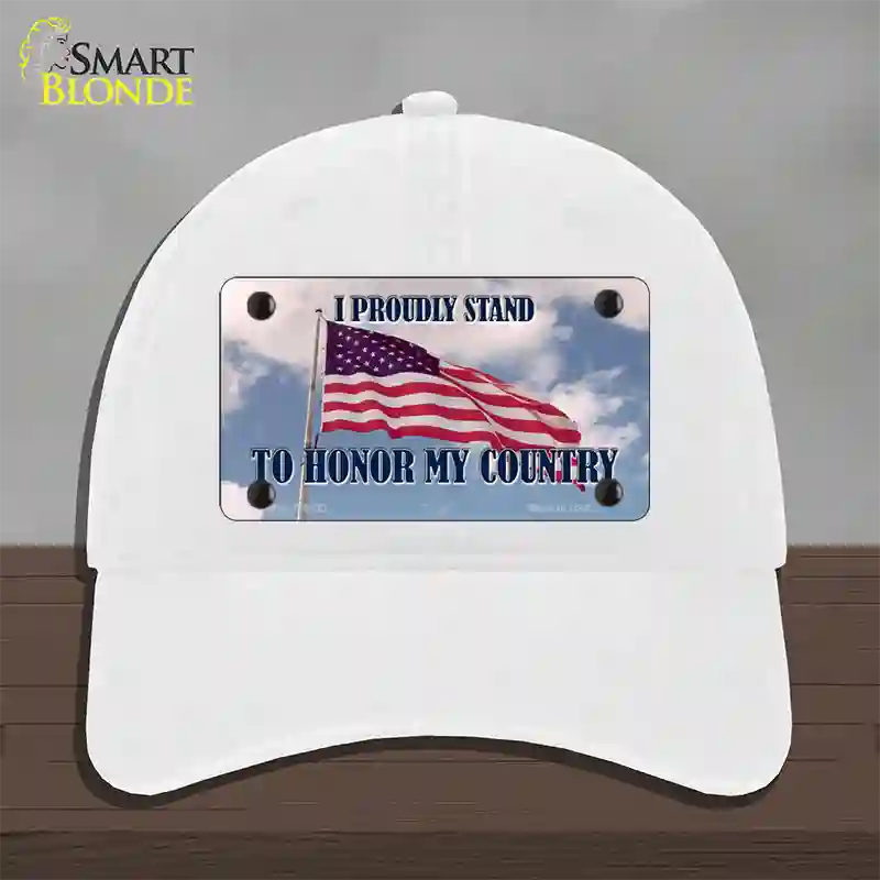 Proudly Stand Novelty License Plate Hat Unconstructed Cotton / White