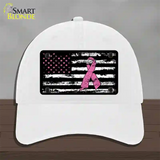 Vintage American Flag Pink Ribbon Novelty License Plate Hat Unconstructed Cotton / White