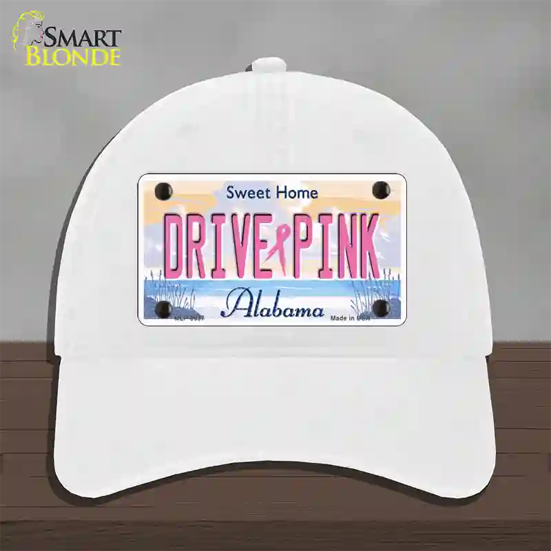 Drive Pink Alabama Novelty License Plate Hat Unconstructed Cotton / White