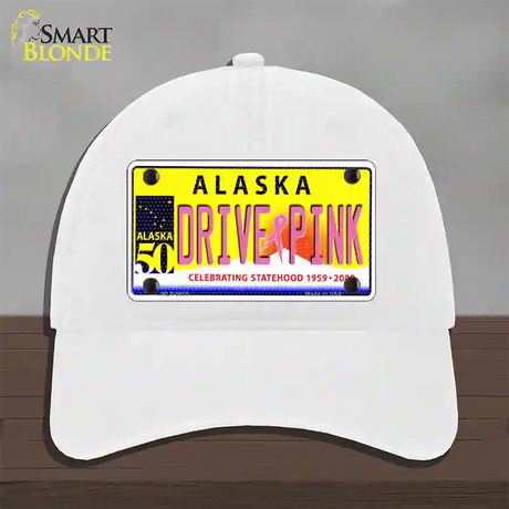 Drive Pink Alaska Novelty License Plate Hat Unconstructed Cotton / White