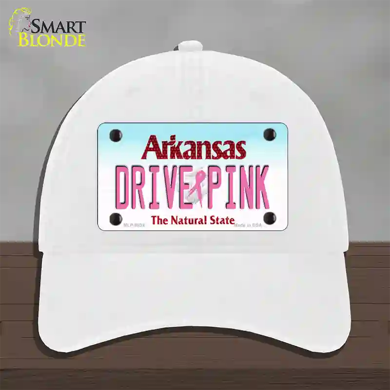 Drive Pink Arkansas Novelty License Plate Hat Unconstructed Cotton / White