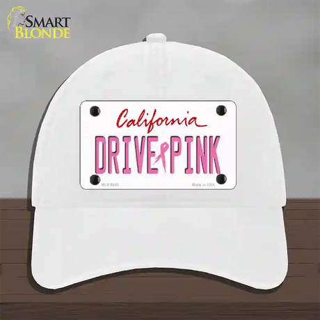 Drive Pink California Novelty License Plate Hat Unconstructed Cotton / White