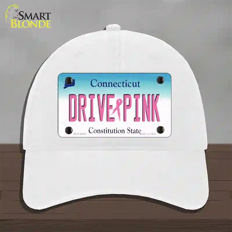 Drive Pink Connecticut Novelty License Plate Hat Unconstructed Cotton / White