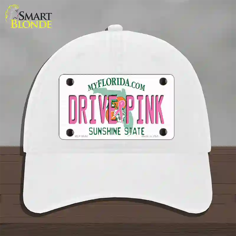 Drive Pink Florida Novelty License Plate Hat Unconstructed Cotton / White