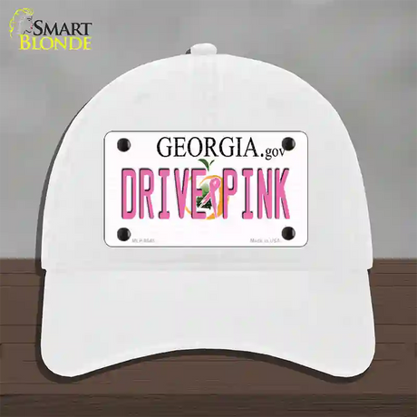 Drive Pink Georgia Novelty License Plate Hat Unconstructed Cotton / White