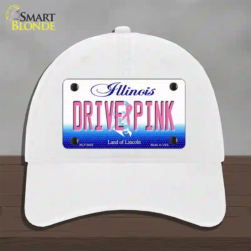 Drive Pink Illinois Novelty License Plate Hat Unconstructed Cotton / White