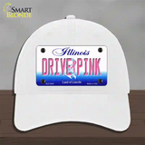 Drive Pink Illinois Novelty License Plate Hat Unconstructed Cotton / White