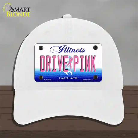 Drive Pink Illinois Novelty License Plate Hat Unconstructed Cotton / White