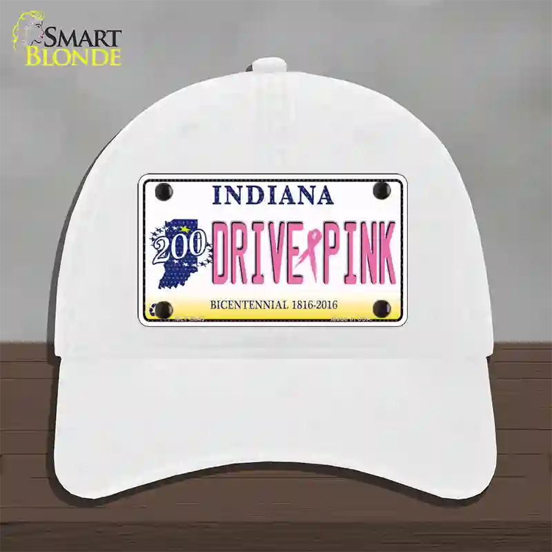 Drive Pink Indiana Novelty License Plate Hat Unconstructed Cotton / White