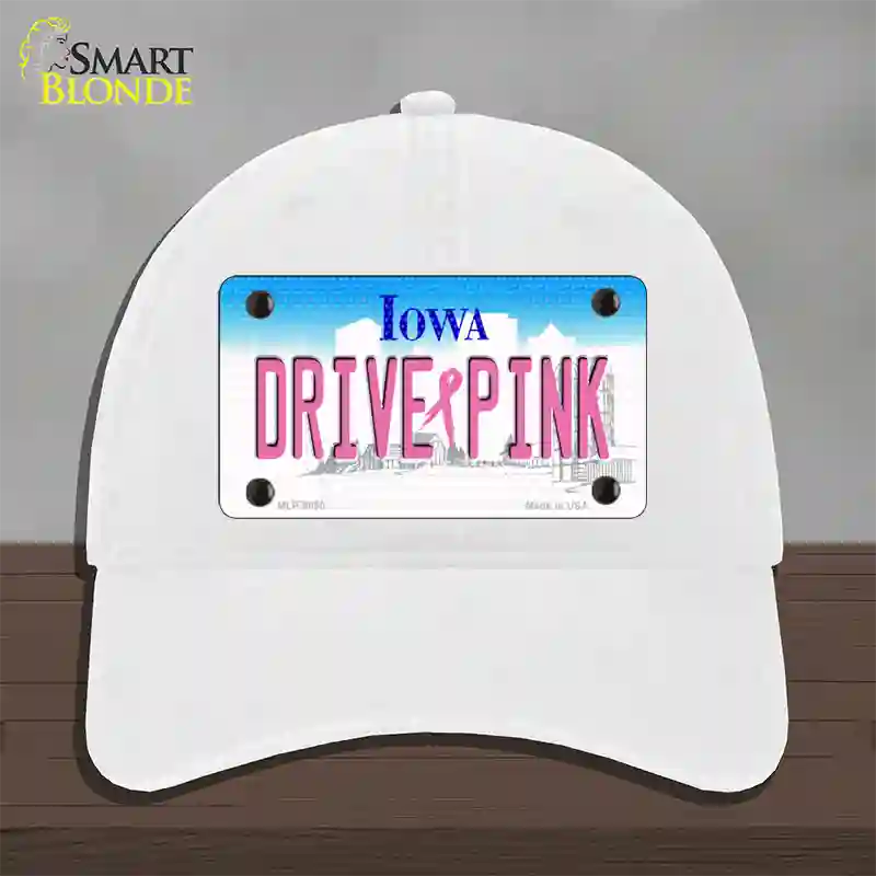 Drive Pink Iowa Novelty License Plate Hat Unconstructed Cotton / White