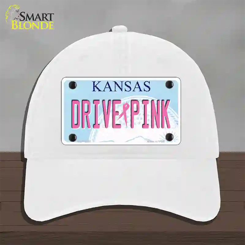 Drive Pink Kansas Novelty License Plate Hat Unconstructed Cotton / White