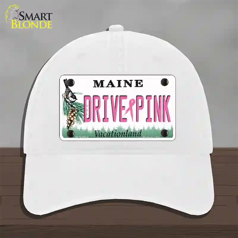 Drive Pink Maine Novelty License Plate Hat Unconstructed Cotton / White