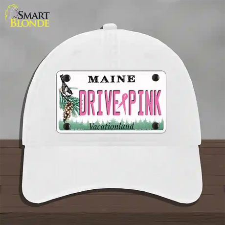 Drive Pink Maine Novelty License Plate Hat Unconstructed Cotton / White