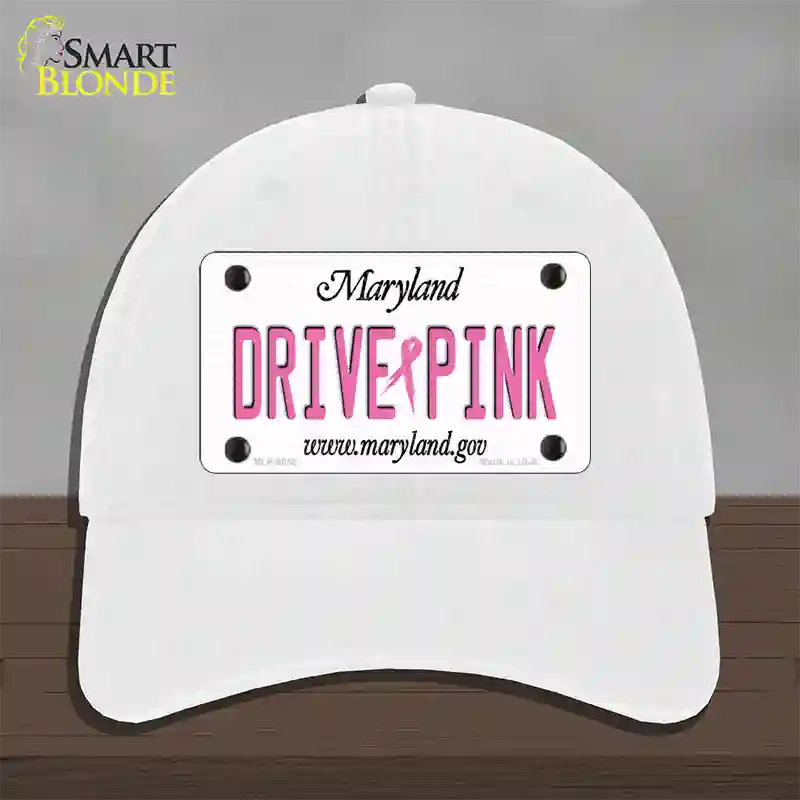 Drive Pink Maryland Novelty License Plate Hat Unconstructed Cotton / White