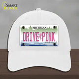 Drive Pink Michigan Novelty License Plate Hat Unconstructed Cotton / White