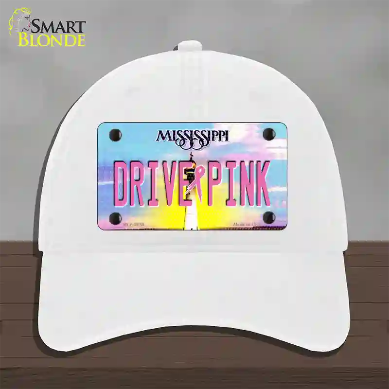 Drive Pink Mississippi Novelty License Plate Hat Unconstructed Cotton / White