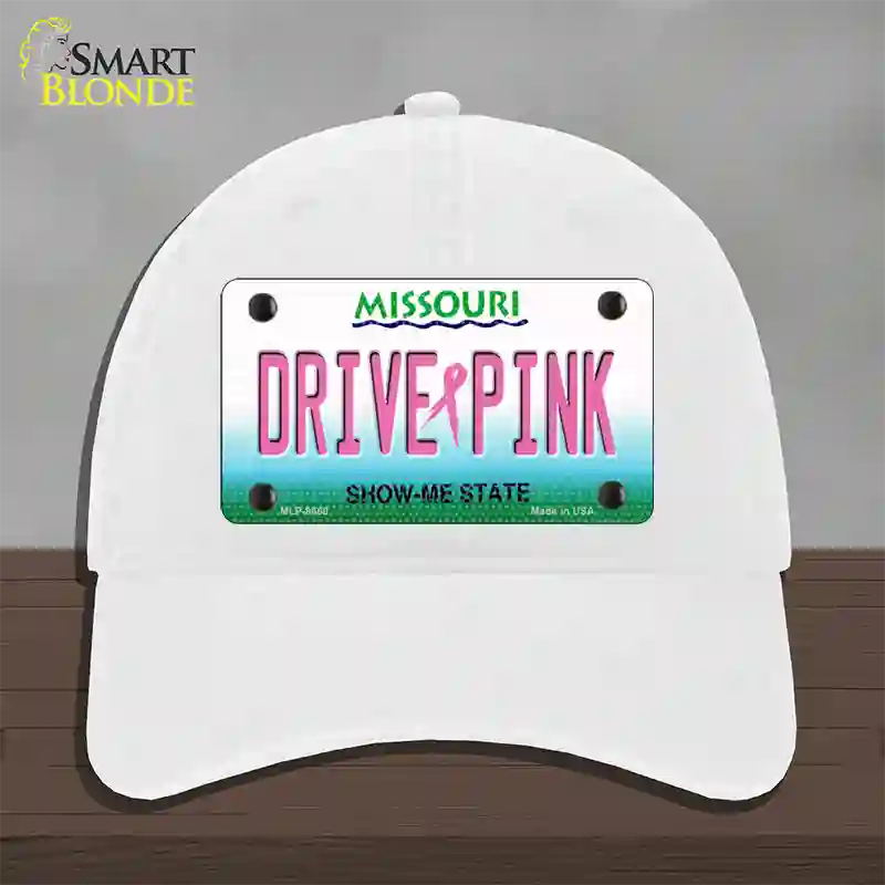 Drive Pink Missouri Novelty License Plate Hat Unconstructed Cotton / White