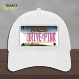 Drive Pink Montana Novelty License Plate Hat Unconstructed Cotton / White