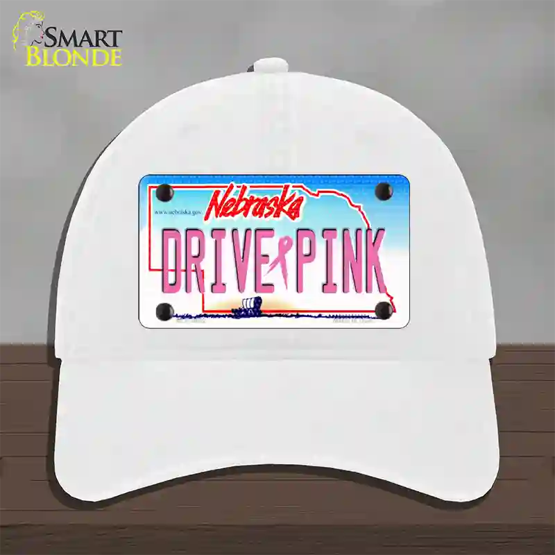 Drive Pink Nebraska Novelty License Plate Hat Unconstructed Cotton / White