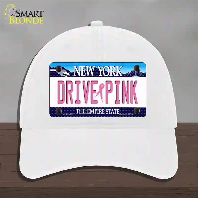 Drive Pink New York Novelty License Plate Hat Unconstructed Cotton / White